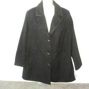 Maralyn & Me Woman Size 1X Reefer Faux Wool Coat Black #6754ME NEW with Tag